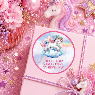 Sparkly Pink Purple Unicorn Magical Day Birthday S Classic Round Sticker