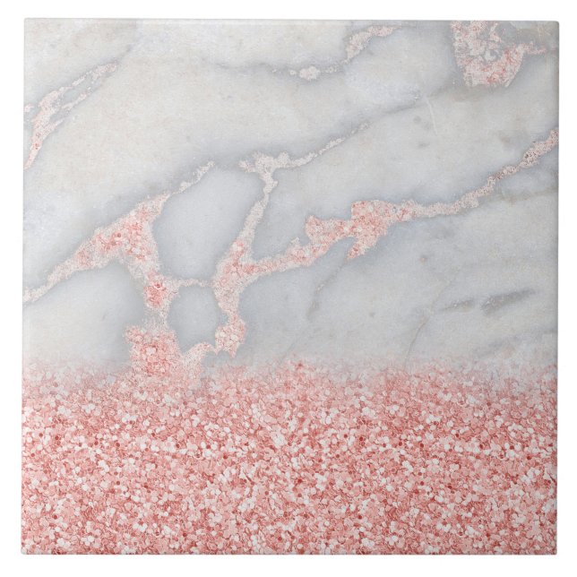 Sparkly Pink Rose Gold Bohemian Marble Tile (Front)