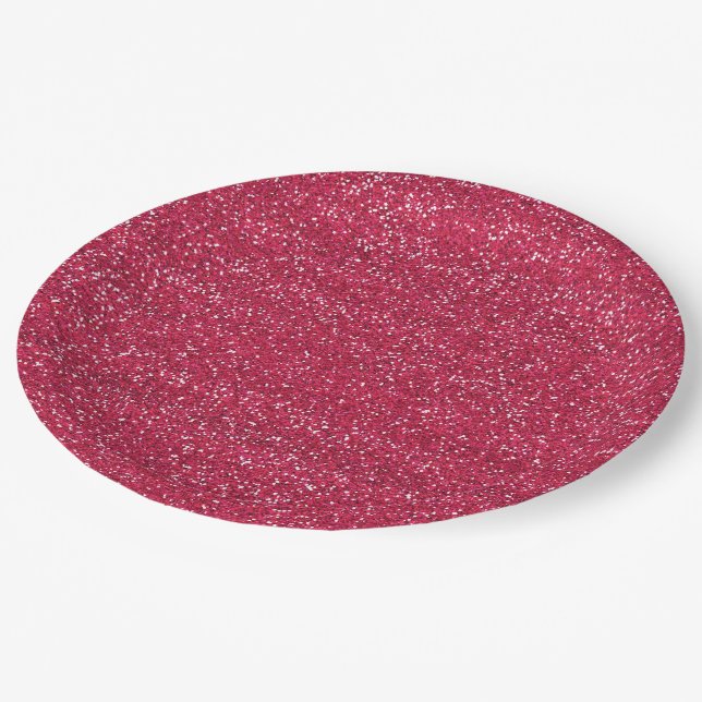 Sparkly Pink & Silver Glitter Paper Plate (Angled)