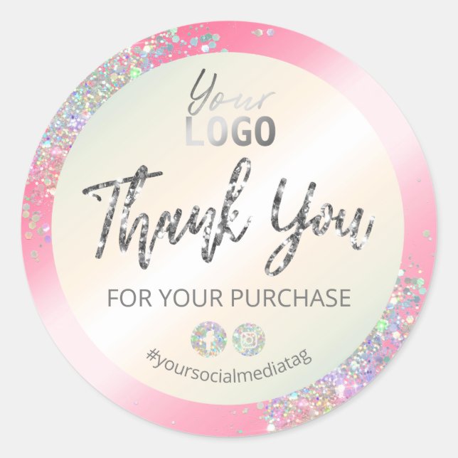 Sparkly Pink Thank You For Your Purchase Classic Round Sticker (Front)