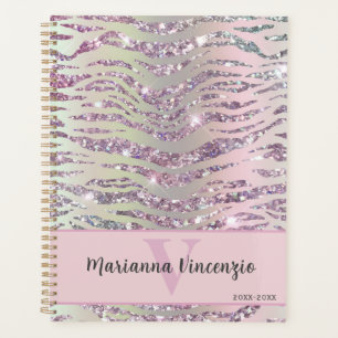 Sparkly Pink Tiger Zebra Glitter Art Planner