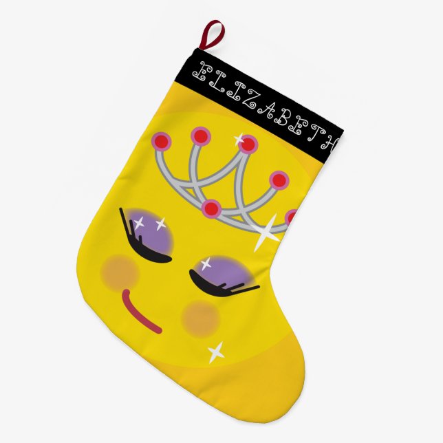 Sparkly Princess Emoticon Large Christmas Stocking (Front (Hanging))