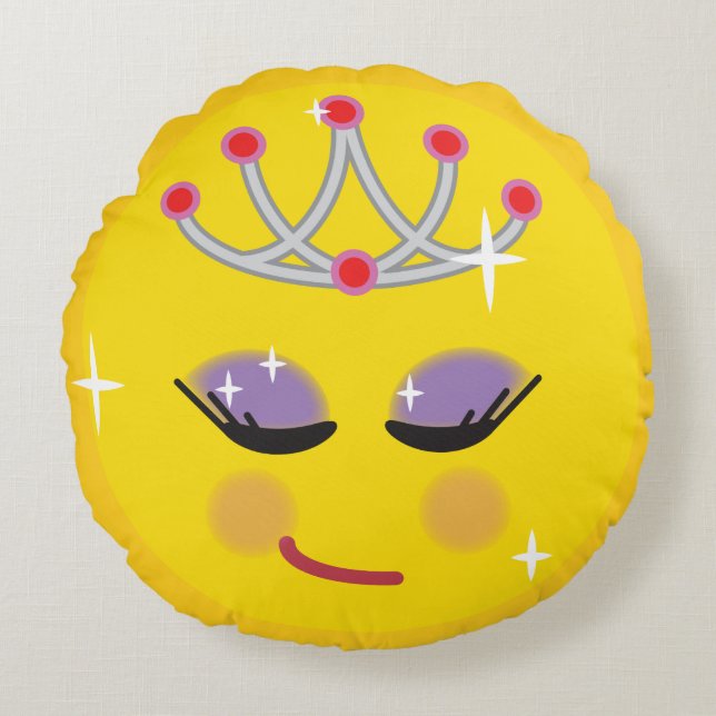 Sparkly Princess Emoticon Round Pillow (Front)
