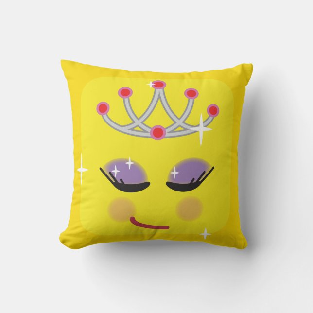 Sparkly Princess Emoticon Throw Pillow (Front)