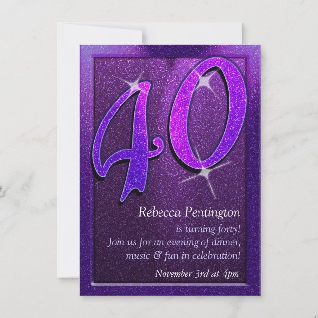 Sparkly Purple 40th Birthday Party Invitation (Front)