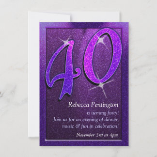 Sparkly Purple 40th Birthday Party Invitation
