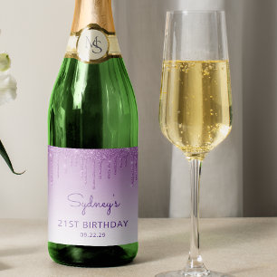 Sparkly Purple Glitter Drip 21st Birthday Party Sparkling Wine Label