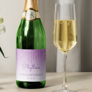 Sparkly Purple Glitter Drip 70th Birthday Party Sparkling Wine Label