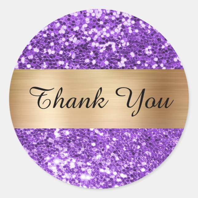 Sparkly Purple Glitter Gold Shimmer Foil Classic Round Sticker (Front)