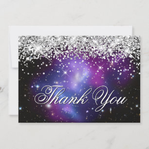 Sparkly Purple Glitter Purple Celestial Photo Thank You Card