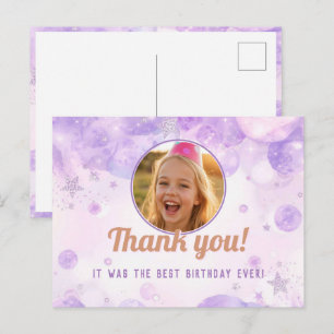 Sparkly Purple Photo Girls Birthday Party Postcard