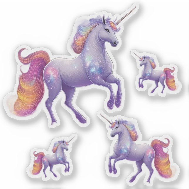 Sparkly Purple Unicorn Rainbow Glitter Set of Four (Front)