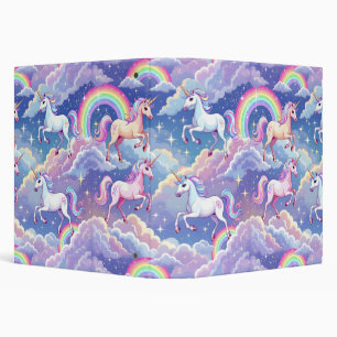 Sparkly rainbow and unicorns on clouds binder