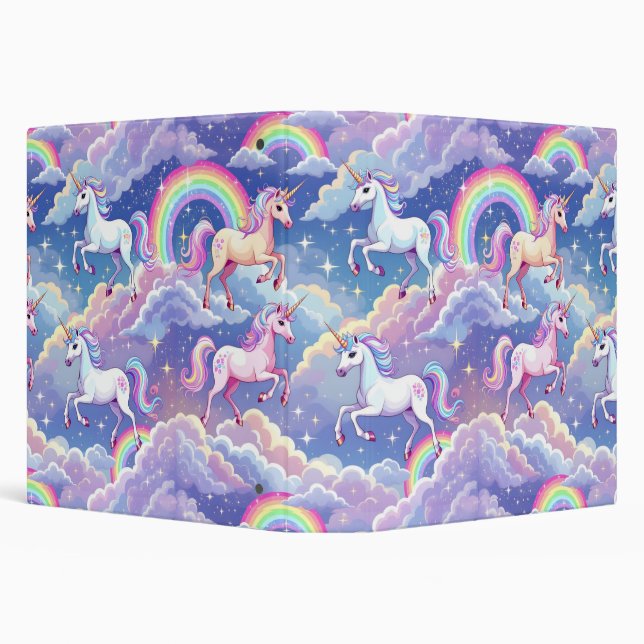 Sparkly rainbow and unicorns on clouds binder (Background)