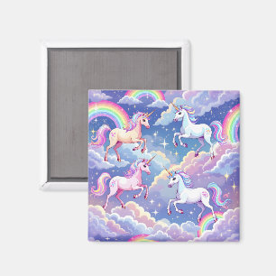 Sparkly rainbow and unicorns on clouds magnet