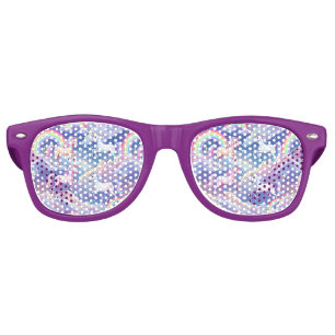 Sparkly rainbow and unicorns on clouds retro sunglasses