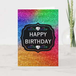 Sparkly Rainbow Gradient Glitter Birthday Card
