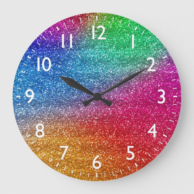 Sparkly Rainbow Gradient Glitter Large Clock (Front)