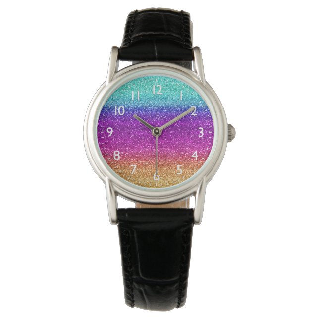 Sparkly Rainbow Gradient Glitter Watch (Front)