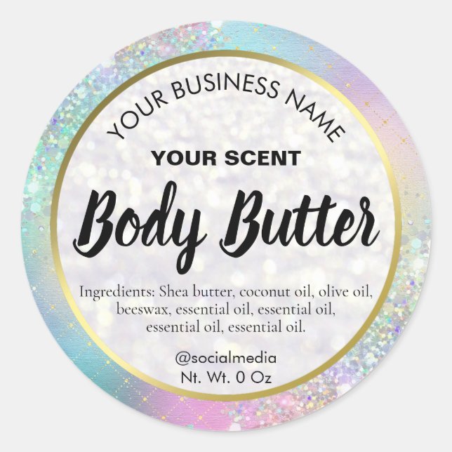 Sparkly Rainbow Pastel Coloured Body Butter Labels (Front)