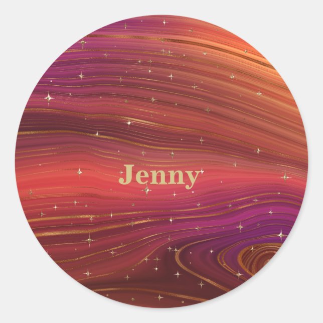 Sparkly Red and Orange Molten Earth Strata Classic Round Sticker (Front)