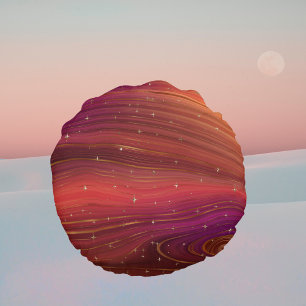 Sparkly Red and Orange Molten Earth Strata Round Pillow