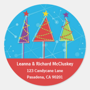 Sparkly Retro Trees Classic Round Sticker