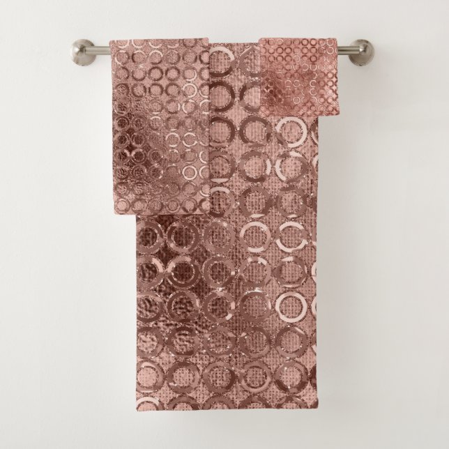Sparkly Rose Gold Circles Pink Luxury Sparkle Girl Bath Towel Set (Insitu)