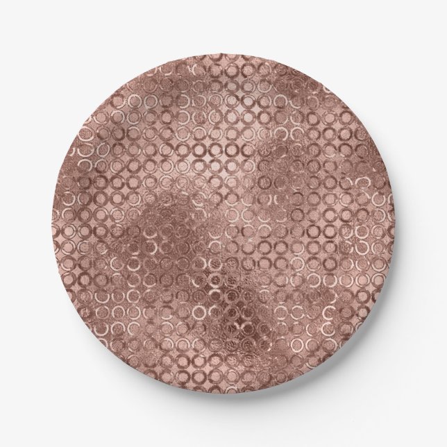 Sparkly Rose Gold Circles Pink Luxury Sparkle Paper Plate (Front)