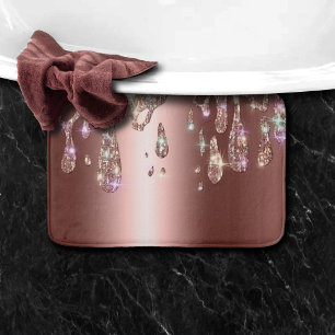 Sparkly Rose Gold Drip Diamond Glitter on Sateen Bath Mat