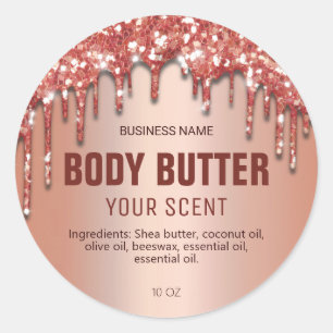 Sparkly Rose Gold Dripping Foil Body Butter Labels