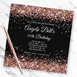 Sparkly Rose Gold Glitter 50th Birthday Black Invitation<br><div class="desc">A glamourous faux sparkly rose gold glitter and solid colour black 50th birthday invitation for her. If you need help changing the calligraphy or font style of the "YOU ARE INVITED TO CELEBRATE" or the "50th Birthday" text on the front and back, send a request through the system. I can...</div>