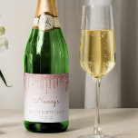 Sparkly Rose Gold Glitter Drip 80th Birthday Party Sparkling Wine Label<br><div class="desc">These chic eightieth birthday sparkling wine bottle labels feature a sparkly rose gold faux glitter drip border and rose gold ombre background. Personalize them with her name in dark rose handwriting script,  with her birthday and date below in sans serif font.</div>