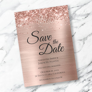 Sparkly Rose Gold Glitter Foil Glam Save The Date