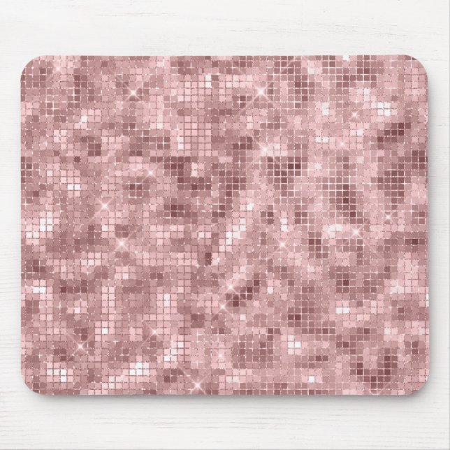 Sparkly Rose Gold Pink Luxury Sparkle Girly Mouse Pad (Front)