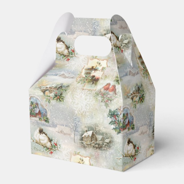 Sparkly Rustic Christmas Winter Scenes Collage Favor Box (Front Side)