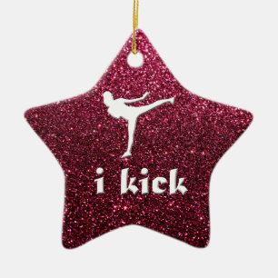 Sparkly Shimmering fuchsia 'i kick' custom Ceramic Ornament