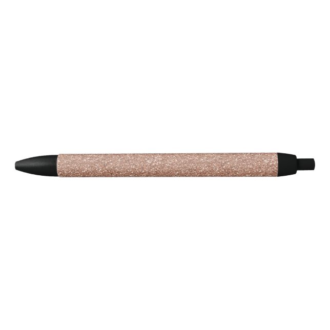 Sparkly Shiny Glitter Rose Gold Black Ink Pen (Front)