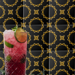 Sparkly Shiny Luxury Elegant Gold & Black Pattern Tile