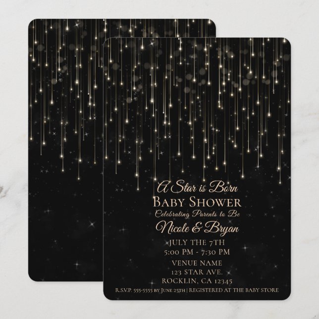 Sparkly Shooting Stars A Star is Born Baby Shower Invitation (Front/Back)