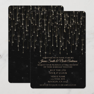 Sparkly Shooting Stars Black Chic Modern Wedding Invitation