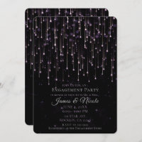 Sparkly Shooting Stars Purple Engagement Party Inv