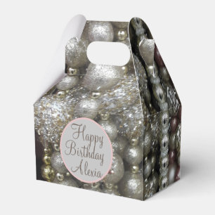 Sparkly Silver and Pink Stringed Beads Favor Box