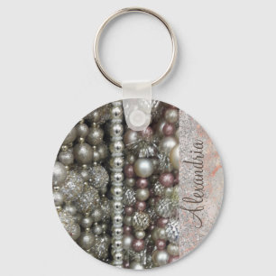 Sparkly Silver and Pink Stringed Beads      Keychain