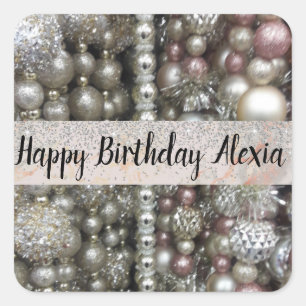 Sparkly Silver and Pink Stringed Beads       Square Sticker