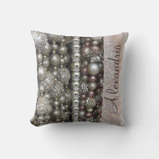 Sparkly Silver and Pink Stringed Beads  Throw Pillow (Front)