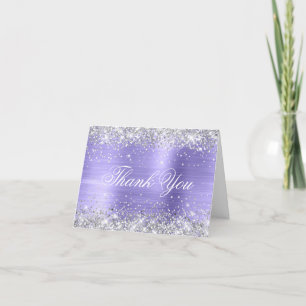 Sparkly Silver Faux Glitter Periwinkle Foil Thank You Card