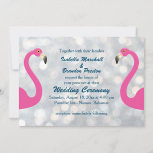 Sparkly Silver Flamingo Wedding Invitation
