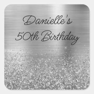 Sparkly Silver Glitter and Foil 50th Birthday Square Sticker