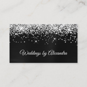 Sparkly Silver Glitter Dark Grey Black Satin Foil Business Card